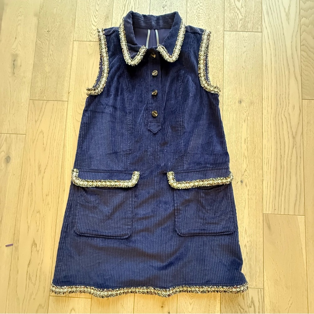 Anthropologie Midnight Blue Top with Gold Details Size S